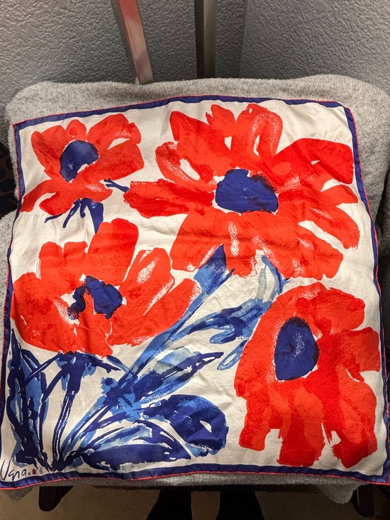 Vera Neumann Accessories - VERA NEUMANN - 1960s VINTAGE Hand Rolled Silk Floral Red Poppy Scarf made in USA